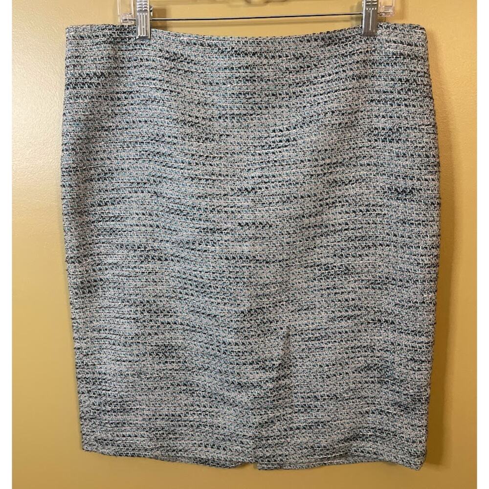 Ann‎ Taylor Teal Black White Tweed Look Pencil Skirt Size 14